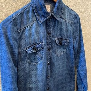 Cello 100% cotton lightweight denim shirt with houndstooth pattern, size Medium